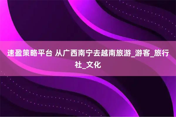 速盈策略平台 从广西南宁去越南旅游_游客_旅行社_文化
