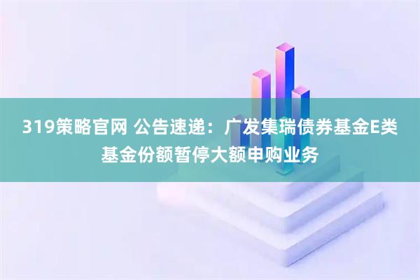 319策略官网 公告速递：广发集瑞债券基金E类基金份额暂停大额申购业务